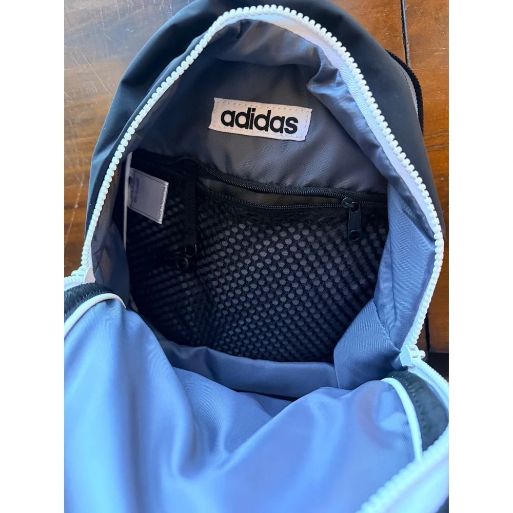 Adidas Mini Backpack Black White Logo Striped Straps Quilted Small Bag Sporty